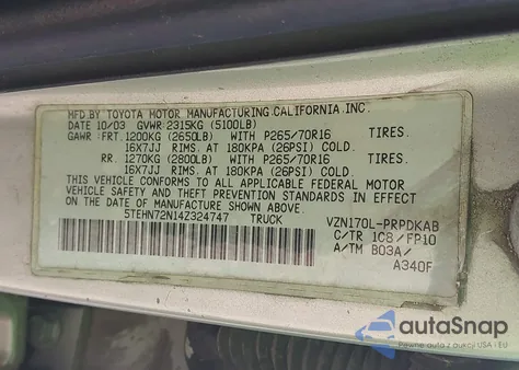 2004 Toyota Tacoma Base V6 z USA, uszkodzony, nr VIN 5TEHN72N14Z324747